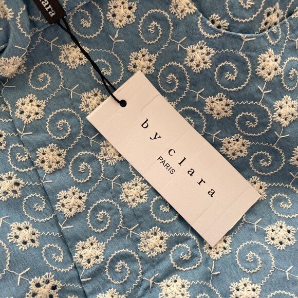 By Clara Paris Blue & White Embroidered Skirt with Belt - Picture 3 of 3